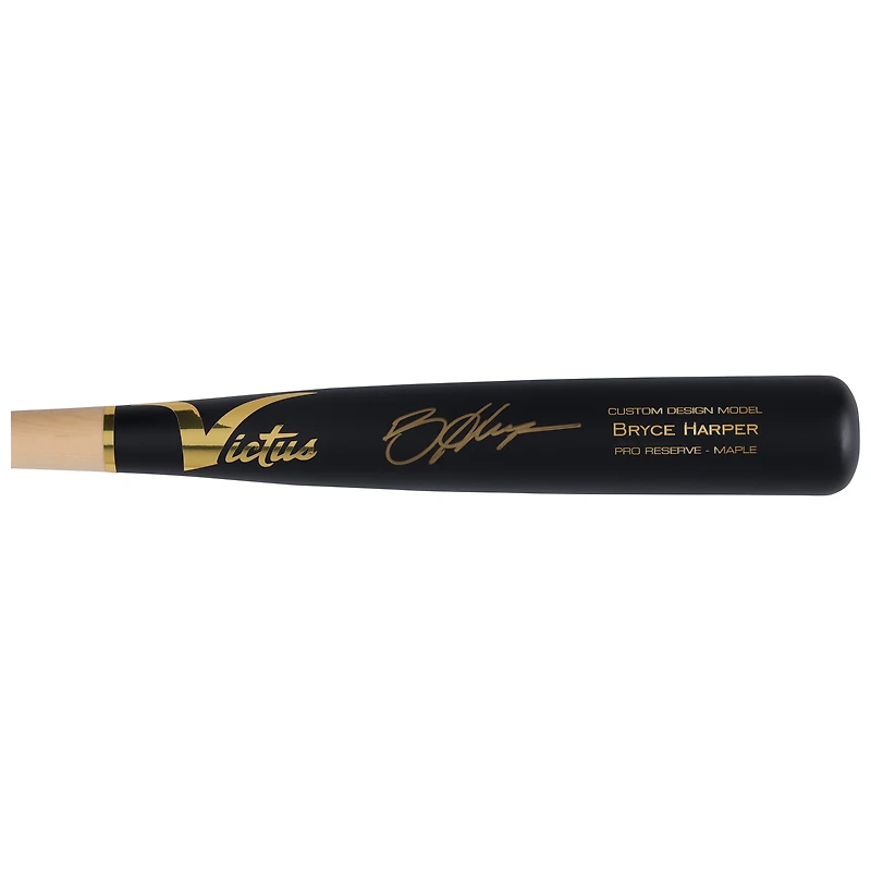 Batte de baseball Victus Game Model dédicacée par Bryce Harper des Philadelphia Phillies avec manche blond et canon noir