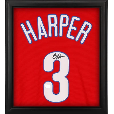 Maillot réplique Nike encadré et autographié par Bryce Harper des Philadelphia Phillies, couleur écarlate, Shadowbox