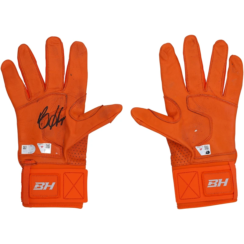 Bryce Harper Philadelphia Phillies Autographed Game-Used Orange Under Armour Batting Gloves from the 2025 MLB Season - HH98516192-93