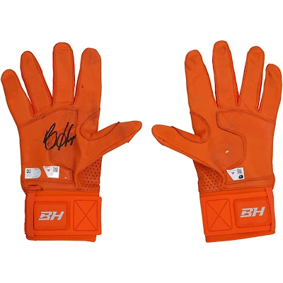 Bryce Harper Philadelphia Phillies Autographed Game-Used Orange Under Armour Batting Gloves from the 2025 MLB Season - HH98516192-93