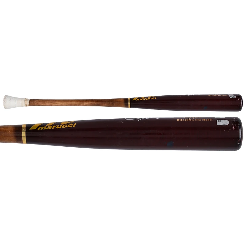 Bryce Harper Philadelphia Phillies Autographed Game-Used Red/Brown Marucci Bat from the 2025 MLB Season 