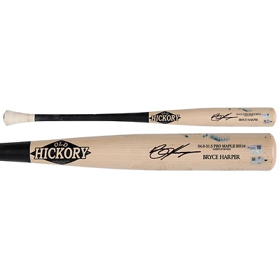 Bryce Harper Philadelphia Phillies Autographed Game-Used Tan/Black Old Hickory Bat from the 2025 MLB Season - NR81043354