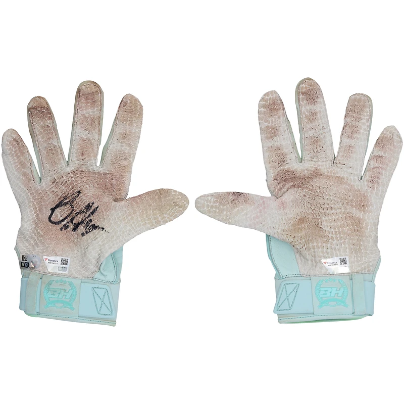 Bryce Harper Philadelphia Phillies Autographed Game-Used Teal Under Armour Batting Gloves from the 2025 MLB Season 