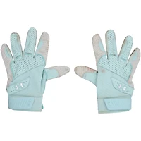 Gants de frappe Under Armour turquoise autographiés par Bryce Harper, utilisés en match par les Phillies de Philadelphie lors de la saison 2025 de la MLB.