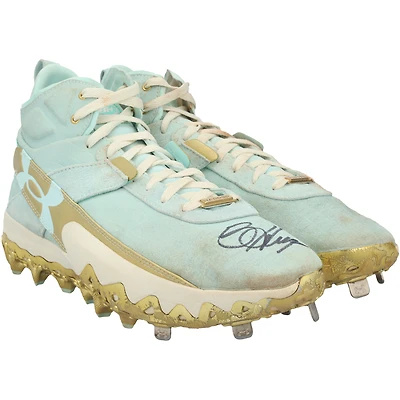Crampons Under Armour turquoise portés en match par Bryce Harper (Phillies de Philadelphie) lors de la saison 2025 de la MLB - HH98516208-09