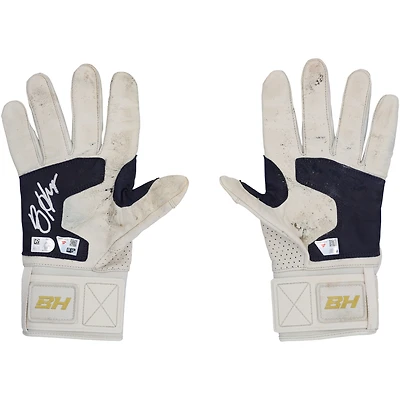 Bryce Harper Philadelphia Phillies Autographed Game-Used White/Navy Under Armour Batting Gloves from the 2025 MLB Season - HH98516202-03