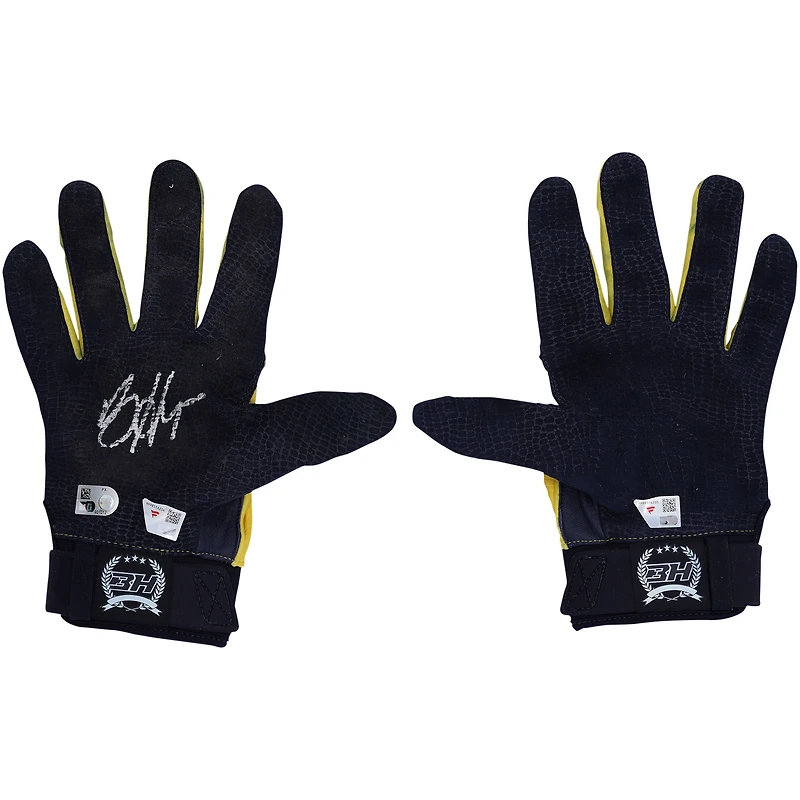 Bryce Harper Philadelphia Phillies Autographed Game-Used Yellow/Navy Under Armour Batting Gloves from the 2025 MLB Season - HH98516204-05