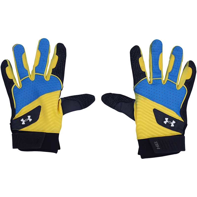 Bryce Harper Philadelphia Phillies Autographed Game-Used Yellow/Navy Under Armour Batting Gloves from the 2025 MLB Season - HH98516204-05