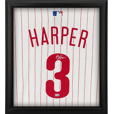 Maillot Nike authentique blanc autographié par Bryce Harper des Philadelphia Phillies Shadowbox