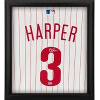 Maillot Nike authentique blanc autographié par Bryce Harper des Philadelphia Phillies Shadowbox