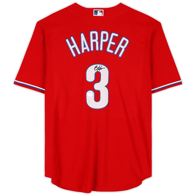 Maillot réplique Nike rouge autographié par Bryce Harper des Philadelphia Phillies