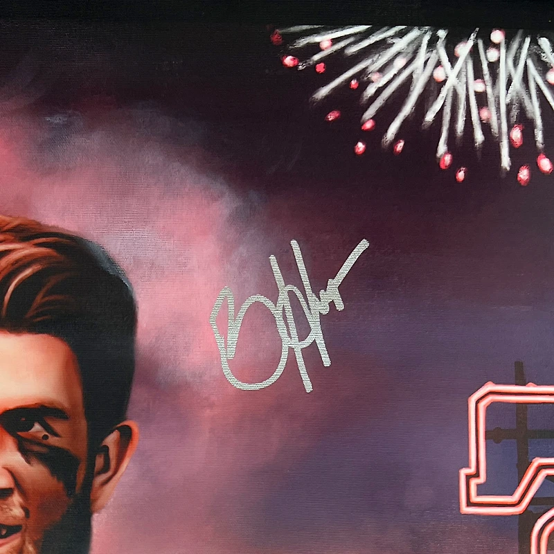 Bryce Harper Philadelphia Phillies Autographed Stretched 32" x 40" Embellished Canvas Giclee Print - Art by Jordan Spector - #1 of Limited Edition 4