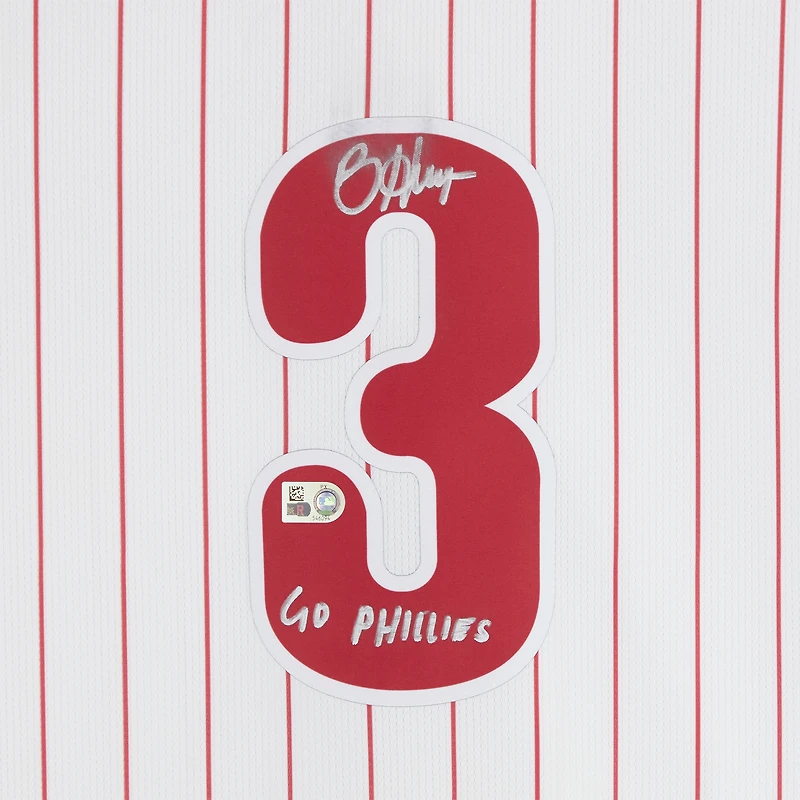 Maillot blanc Nike Limited autographié par Bryce Harper des Phillies de Philadelphie avec inscription « Go Phillies »