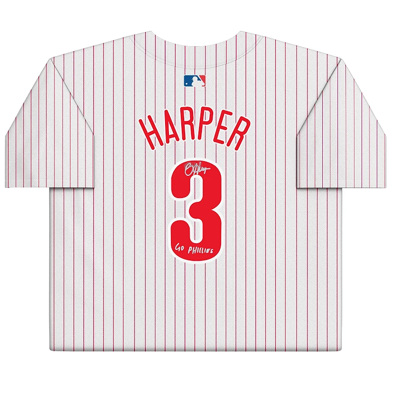 Maillot blanc Nike Limited autographié par Bryce Harper des Phillies de Philadelphie avec inscription « Go Phillies »