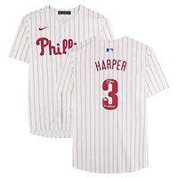 Maillot blanc Nike Limited autographié par Bryce Harper des Phillies de Philadelphie avec inscription « Go Phillies »