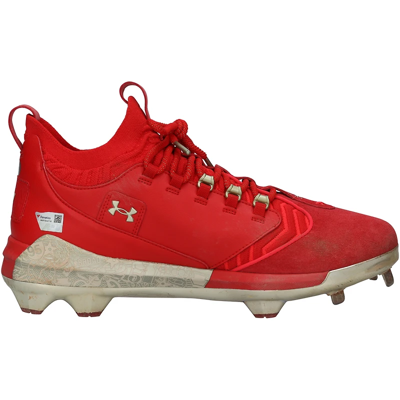 Bryce Harper, chaussures rouges Under Armour des Phillies de Philadelphie contre les Nationals de Washington, le 27 mars 2025 : 1-4, circuit, 1 but sur balles, 2 points.