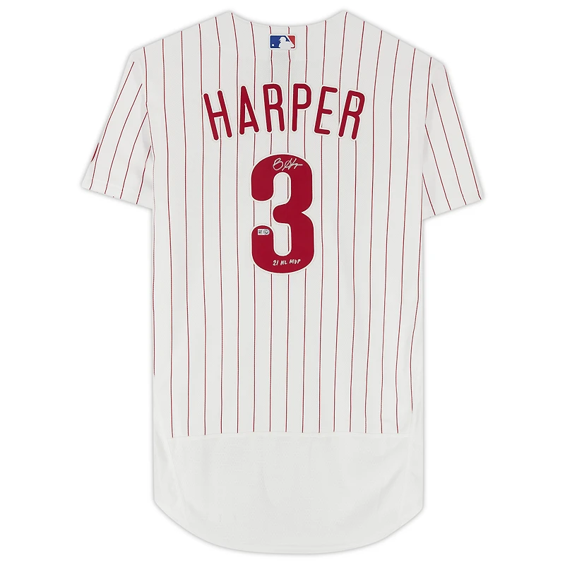 Bryce Harper White Philadelphia Phillies Autographed Nike Authentic Jersey with "21 NL MVP" Inscription