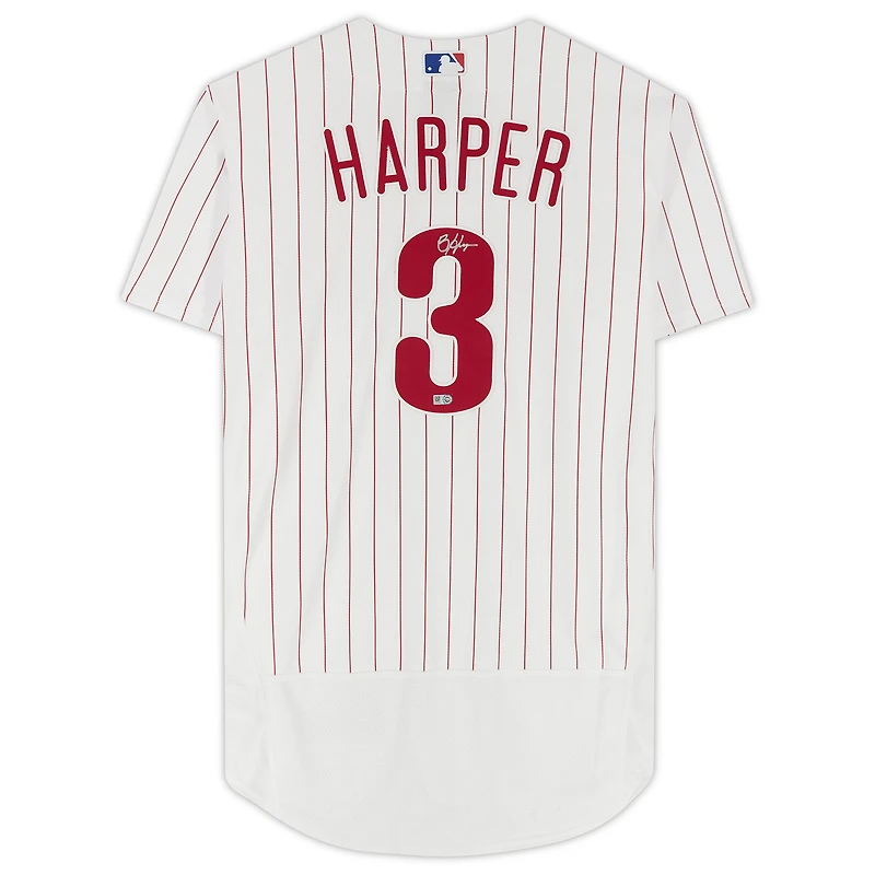 Maillot Nike authentique autographié par Bryce Harper White des Philadelphia Phillies