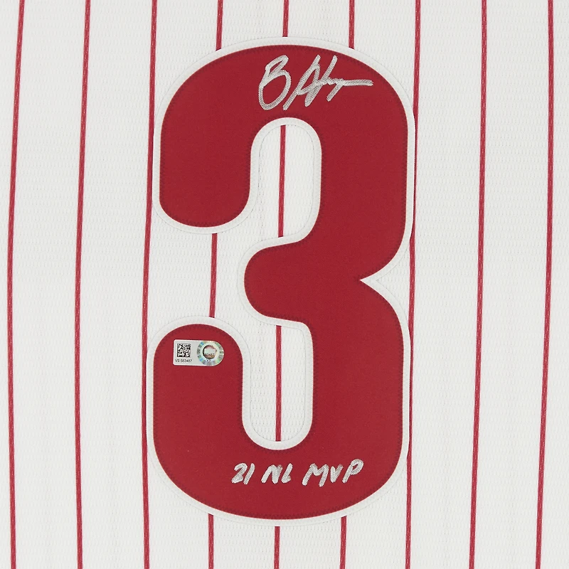 Maillot réplique Nike autographié par Bryce Harper White des Philadelphia Phillies avec l'inscription « 21 NL MVP »