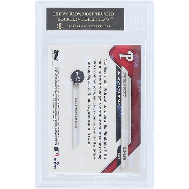 Carte Bryson Stott des Phillies de Philadelphie 2025 Topps Now Road to Opening Day Black Label #OD-186, authentifiée BGS 10 - Sous-notes 10,10,10,10