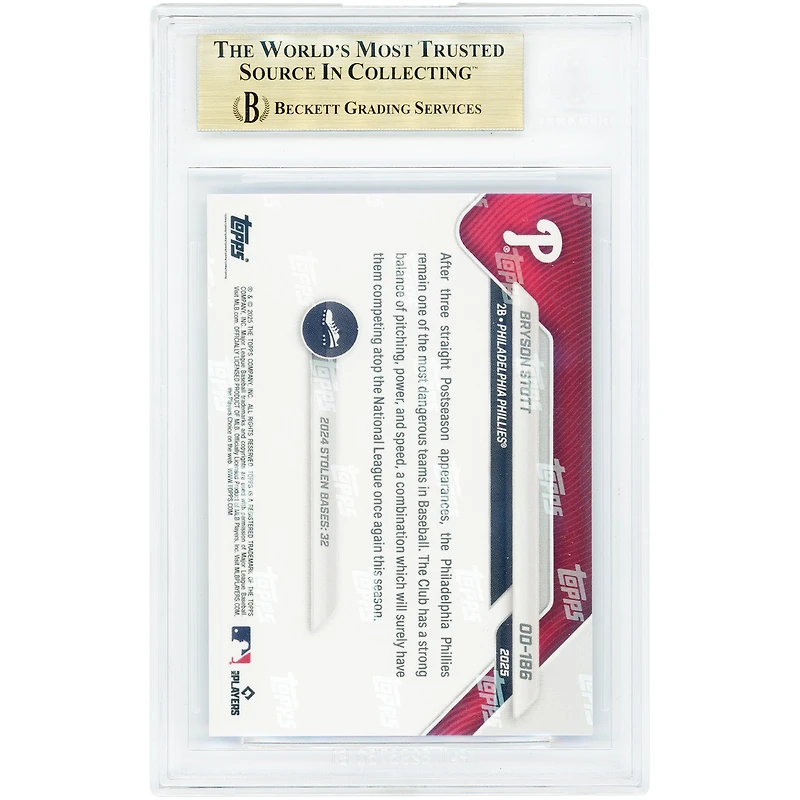 Bryson Stott Philadelphia Phillies 2025 Topps Now Road to Opening Day #OD-186 BGS Authenticated 10 Card - 9.5,10,10,10 Subgrades