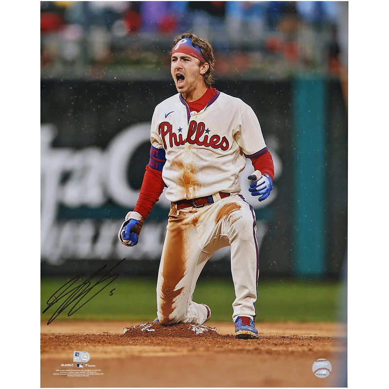 Bryson Stott Philadelphia Phillies Autographed 16" x 20" Stolen Base Celebration Photograph