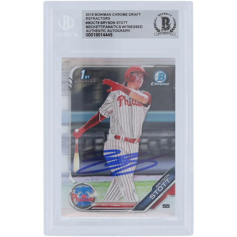 Bryson Stott Philadelphia Phillies Autographed 2019 Bowman Chrome Draft Refractors #BDC-79 Beckett Fanatics Witnessed Authenticated Card