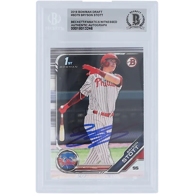 Bryson Stott Philadelphia Phillies Autographed 2019 Bowman Draft 1st Bowman #BD-79 Beckett Fanatics Witnessed Authenticated Card