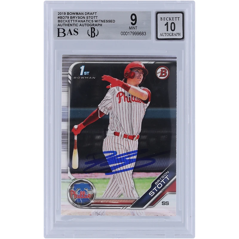 Carte Bowman 2019 autographiée par Bryson Stott des Phillies de Philadelphie, numéro BD-79, Beckett Fanatics, authentifiée, 9/10