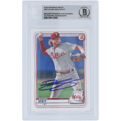 Bryson Stott Philadelphia Phillies Autographed 2020 Bowman Draft #BD-140 Beckett Fanatics Witnessed Authenticated Card