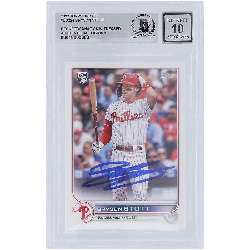 Bryson Stott Philadelphia Phillies Autographed 2022 Topps Update #US224 Beckett Fanatics Witnessed Authenticated 10 Rookie Card