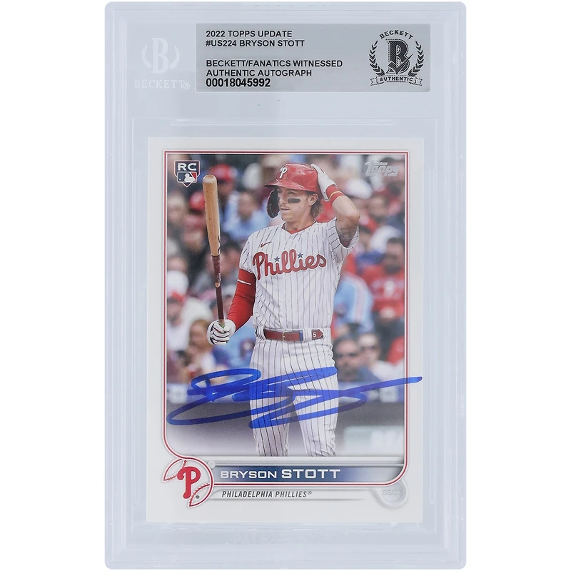 Bryson Stott Philadelphia Phillies Autographed 2022 Topps Update #US224 Beckett Fanatics Witnessed Authenticated Rookie Card
