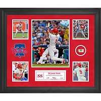 Collage encadré de 5 photos des Philadelphia Phillies de Bryson Stott avec un morceau de balle utilisée lors du match