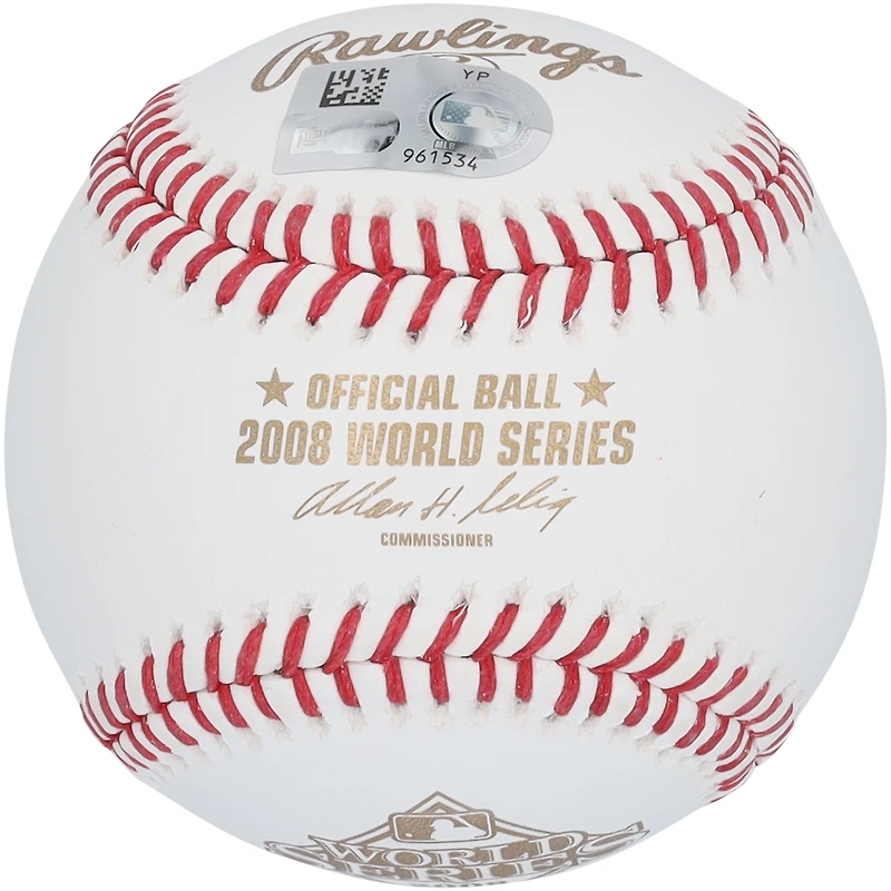 Chase Utley, joueur des Philadelphia Phillies, a autographié le logo de la Série mondiale 2008 avec l'inscription « 2008 WS Champs »