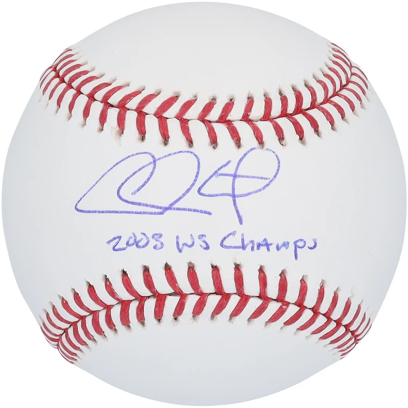 Balle de baseball autographiée par Chase Utley des Philadelphia Phillies avec l'inscription « 2008 WS Champs »