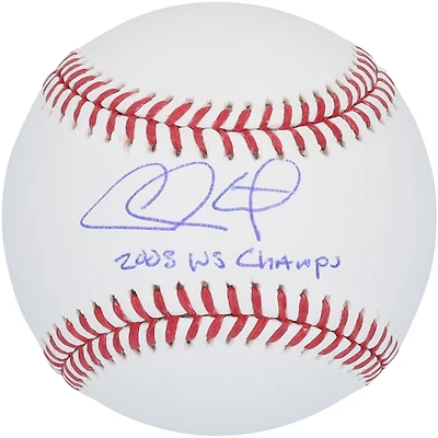 Balle de baseball autographiée par Chase Utley des Philadelphia Phillies avec l'inscription « 2008 WS Champs »