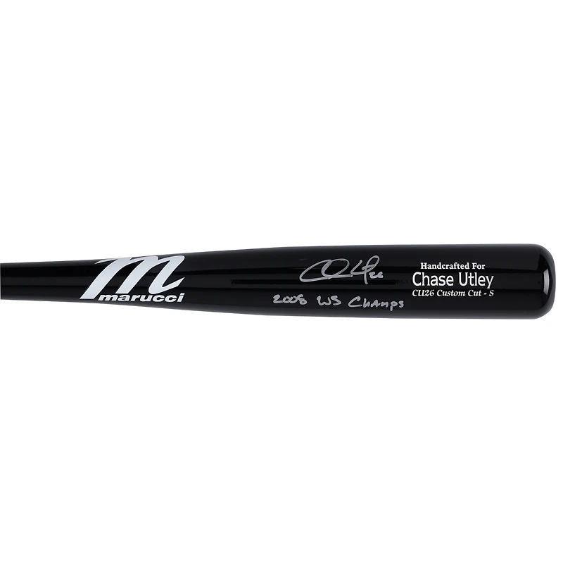 Batte de baseball Marucci autographiée par Chase Utley des Phillies de Philadelphie avec l'inscription « 2008 WS Champs »