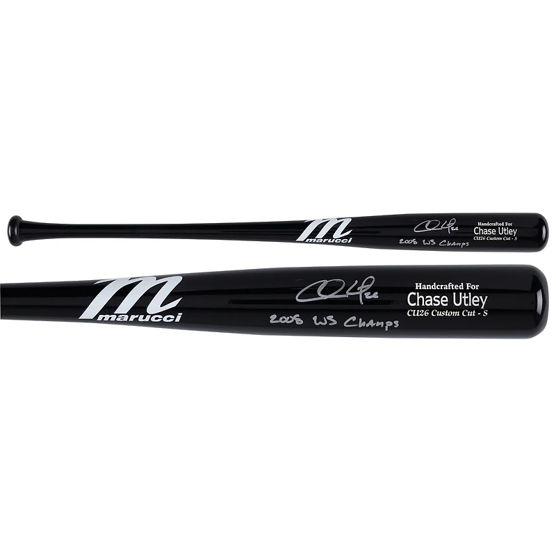 Batte de baseball Marucci autographiée par Chase Utley des Phillies de Philadelphie avec l'inscription « 2008 WS Champs »