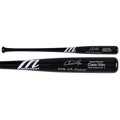 Batte de baseball Marucci autographiée par Chase Utley des Phillies de Philadelphie avec l'inscription « 2008 WS Champs »