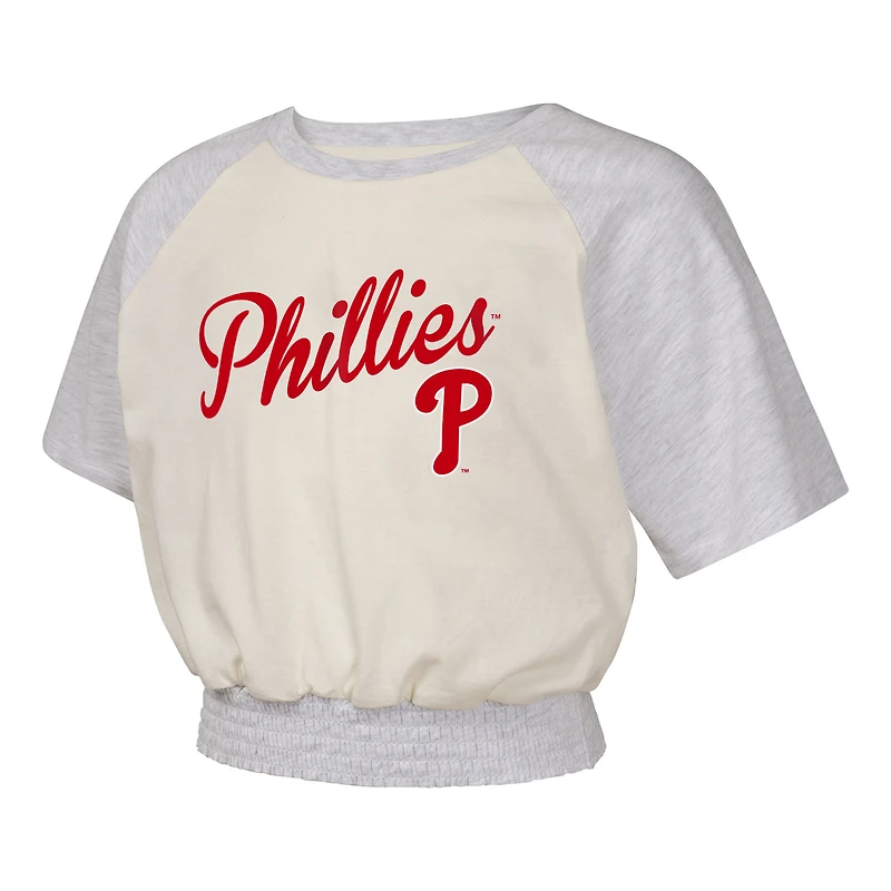 T-shirt raglan tendance pour jeunes filles avec motif crème des Philadelphia Phillies Curve Ball