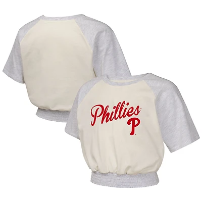 T-shirt raglan tendance pour jeunes filles avec motif crème des Philadelphia Phillies Curve Ball
