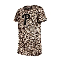 T-shirt New Era marron à motif léopard des Phillies de Philadelphie pour jeunes filles