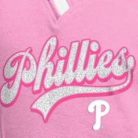 T-shirt raglan à col en V rose pour jeunes filles New Era des Philadelphia Phillies