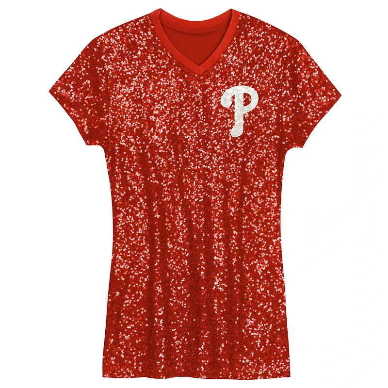 Robe à paillettes rouge col en V pour fille des Philadelphia Phillies