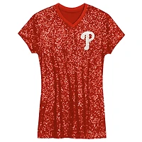 Robe à paillettes rouge col en V pour fille des Philadelphia Phillies