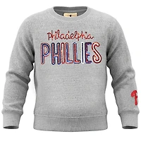 Sweat-shirt à col rond en polaire sequins Nantucket, gris chiné, doux comme du raisin, pour filles et jeunes filles, inspiré des Phillies de Philadelphie.