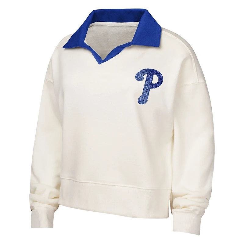 Sweat-shirt à col en V blanc pour jeunes filles Philadelphia Phillies Ballpark Hit