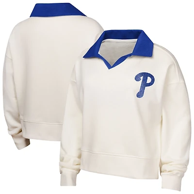 Sweat-shirt à col en V blanc pour jeunes filles Philadelphia Phillies Ballpark Hit