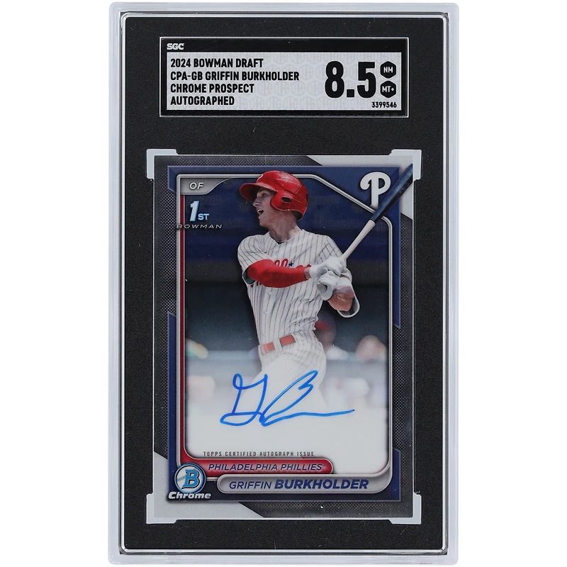 Griffin Burkholder Philadelphia Phillies Autographié 2024 Bowman Draft 1er Bowman Chrome Prospect #CPA-GB SGC Authentifié 8.5 Carte