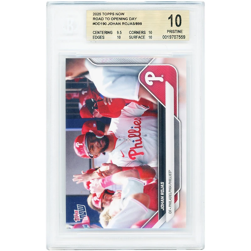 Carte de Johan Rojas, Phillies de Philadelphie, collection Topps Now 2025 « Road to Opening Day » n° OD-190, authentifiée par BGS (10 cartes) - Sous-notes : 9,5, 10, 10, 10
